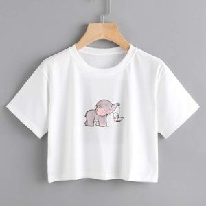 NWOT!! Elephant Graphic Boxy Cropped Tee